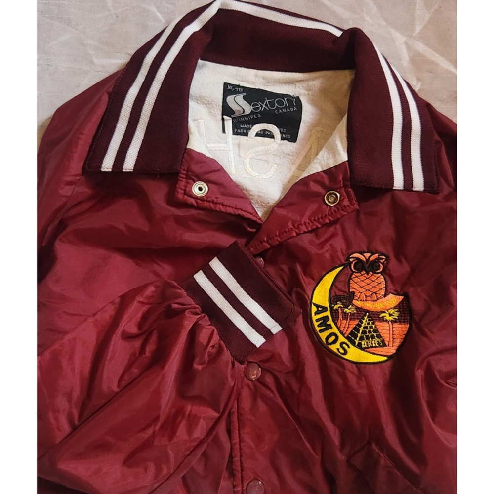 Unisex Sexton Bomber Jacket Burgundy/White Size M/L Varsity Windbreaker Light